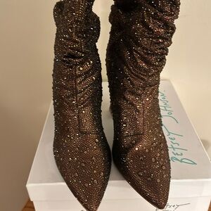 Betsey Johnson Rhinestone Ankle Boots - Brown